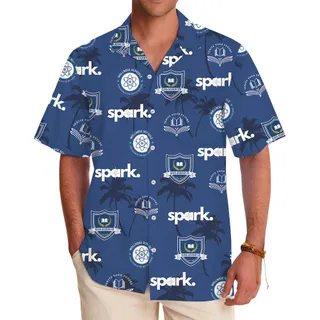 Palm Tree Navy Aloha Shirt With Custom Logo