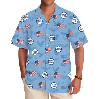 American Pride Blue Hawaiian Shirt With Custom Face