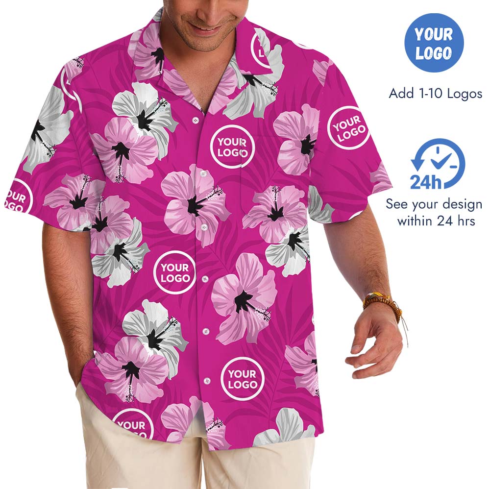 Personalized Multiple Logo Dark Pink Hawaiian Shirt