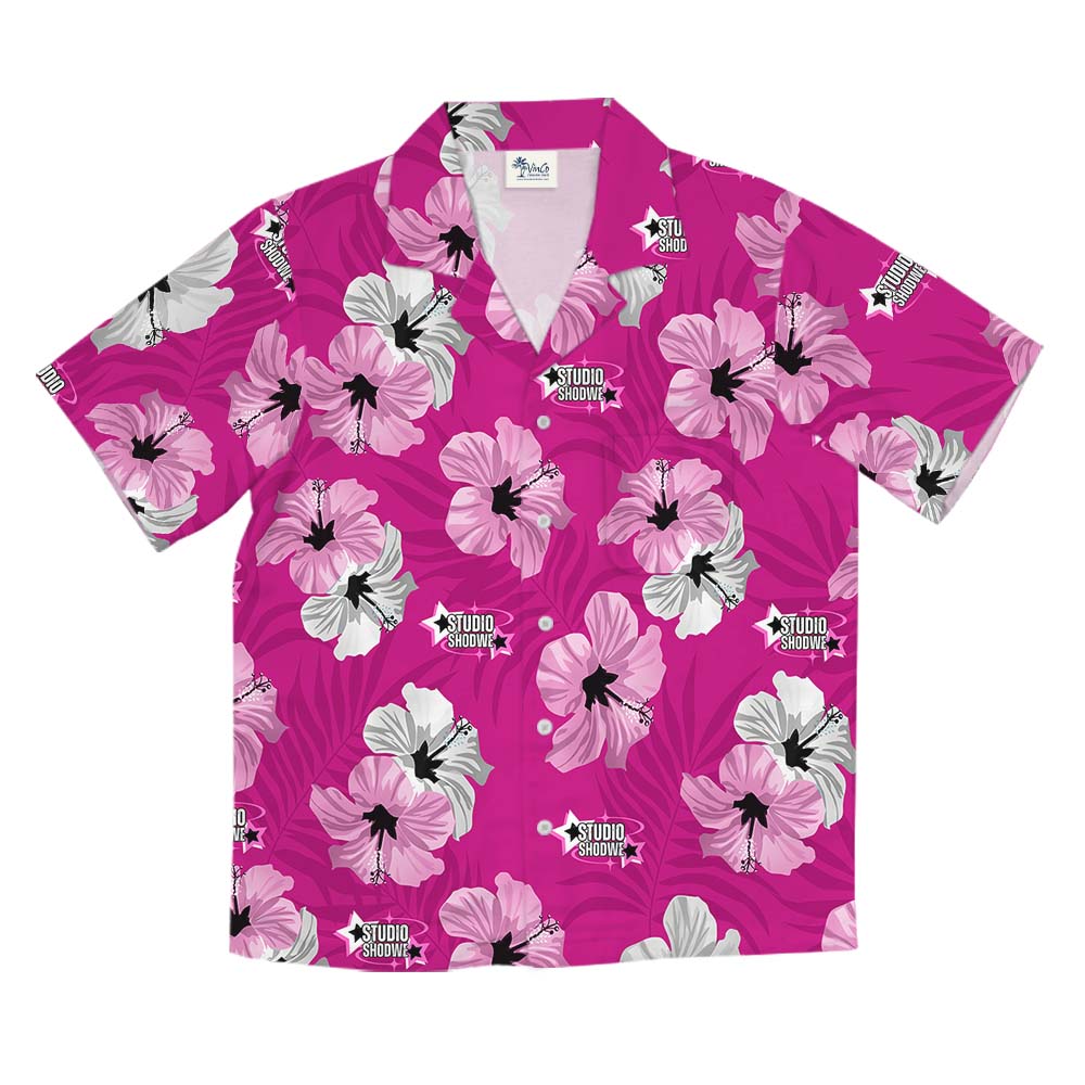Personalized Multiple Logo Dark Pink Hawaiian Shirt