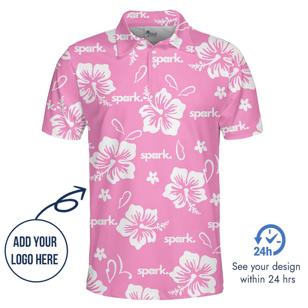 Custom Logo Pink Polo Shirt With Floral Print