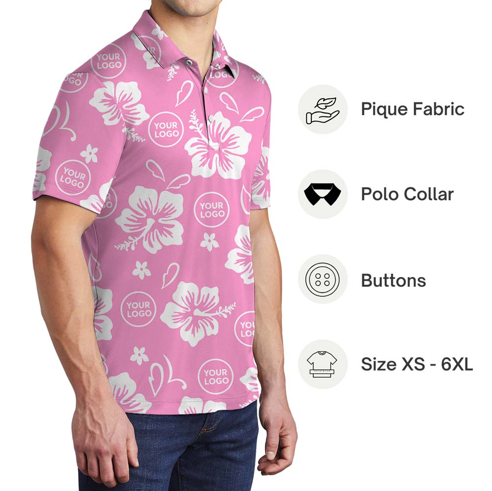 Custom Logo Pink Polo Shirt With Floral Print