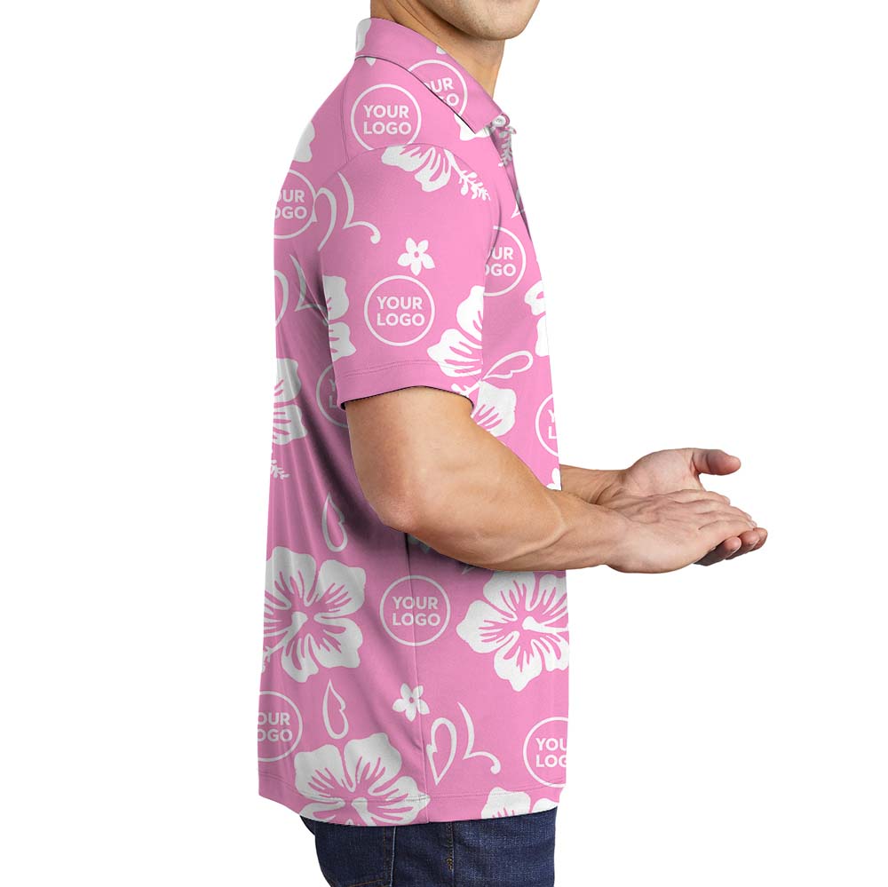Custom Logo Pink Polo Shirt With Floral Print