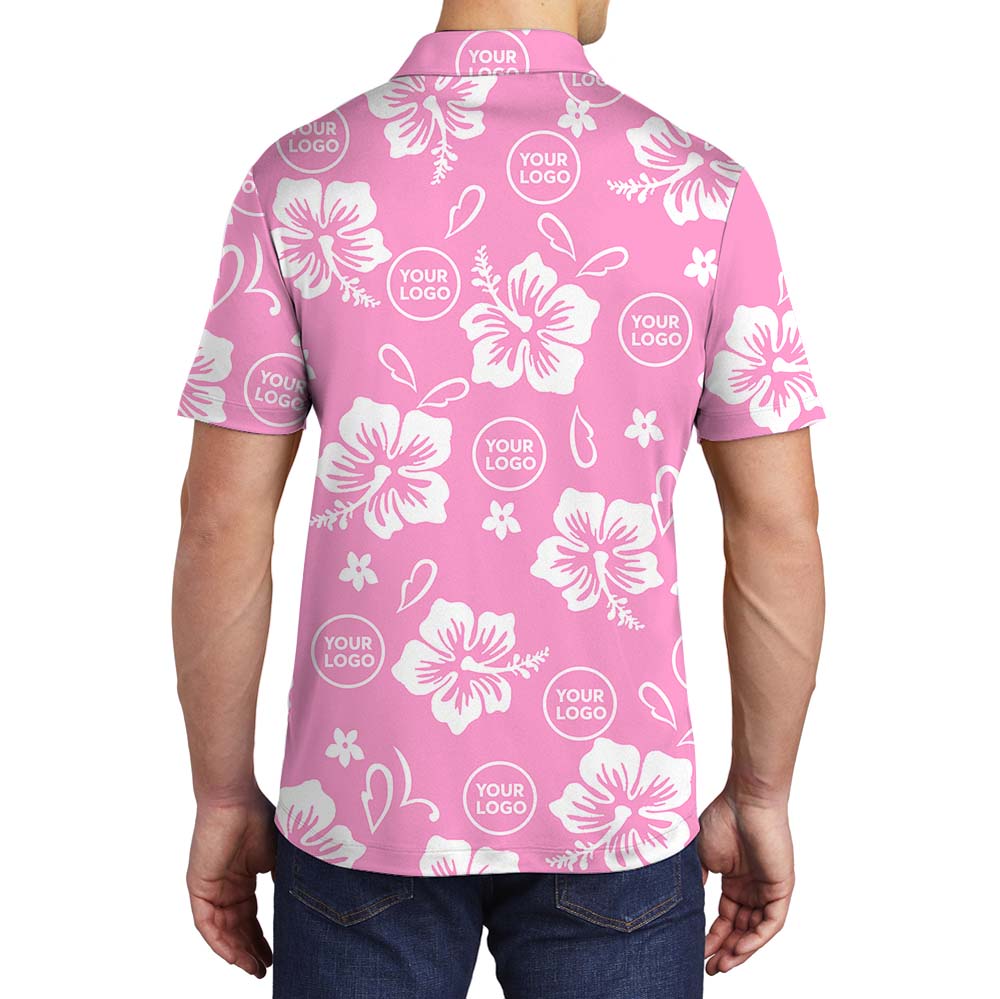Custom Logo Pink Polo Shirt With Floral Print