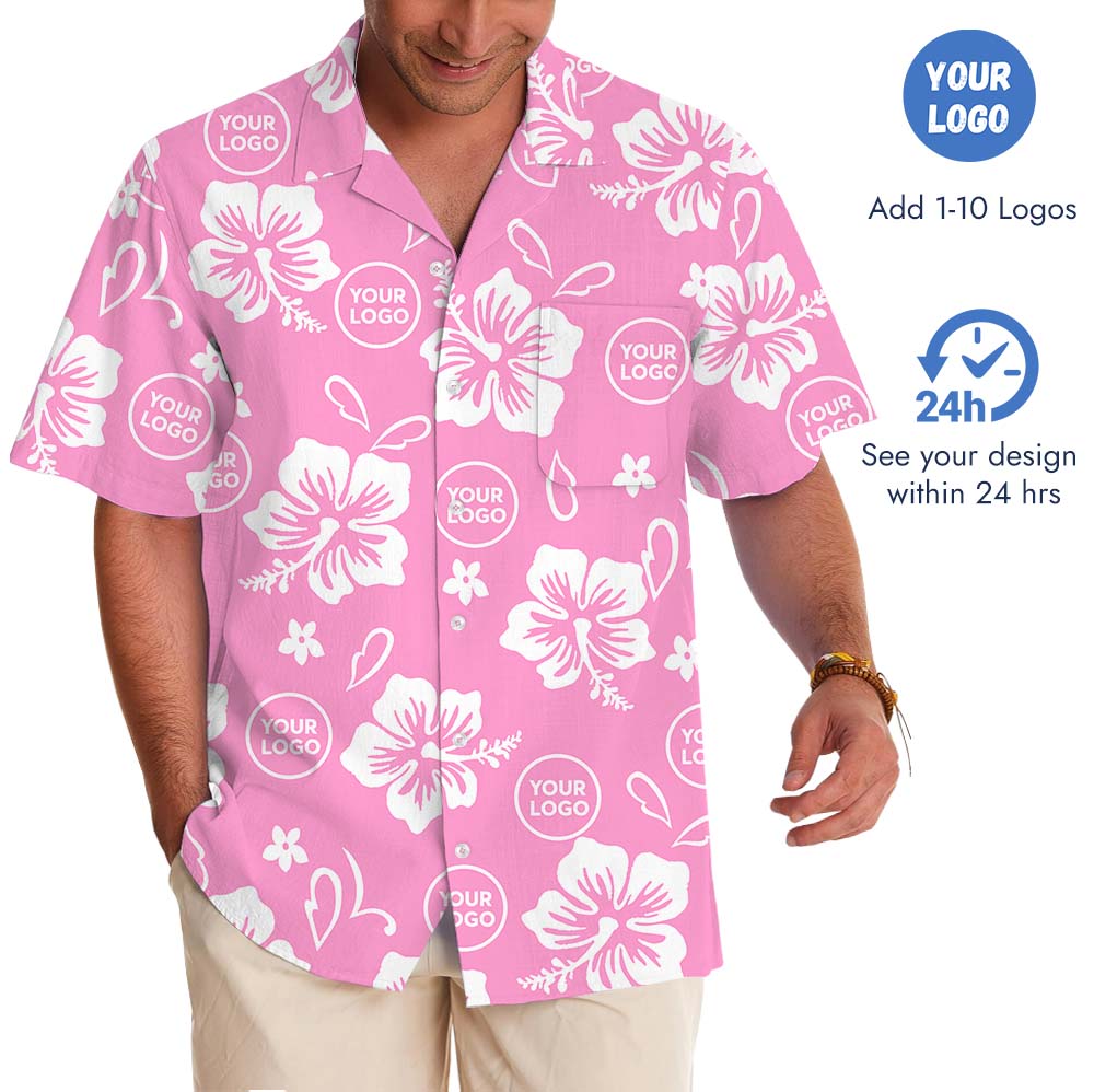 Custom Logo Hibiscus Pink Hawaiian Shirt