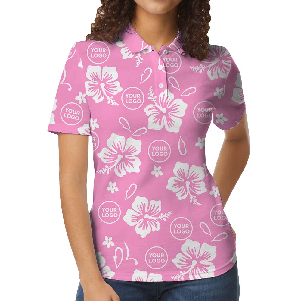 Custom Logo Pink Polo Shirt With Floral Print