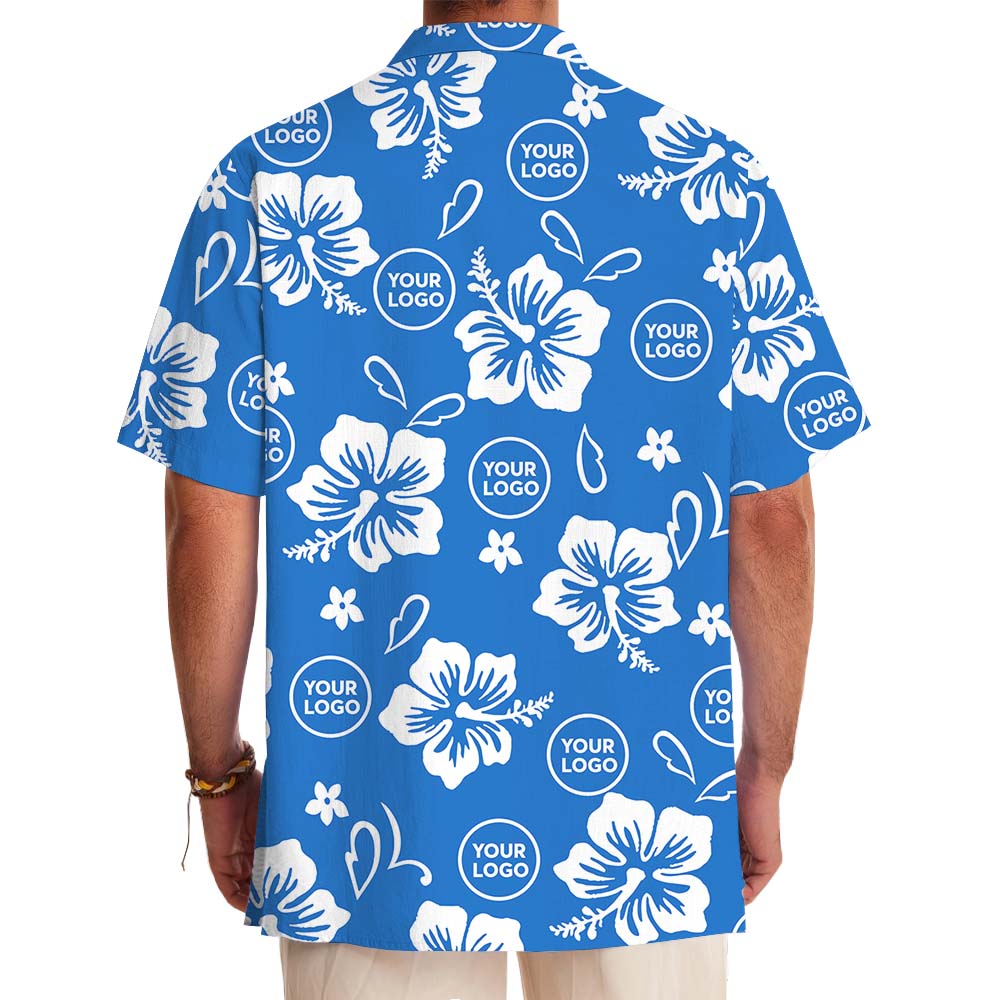 Blue Aloha Hawaiian Shirt With Multiple Logos