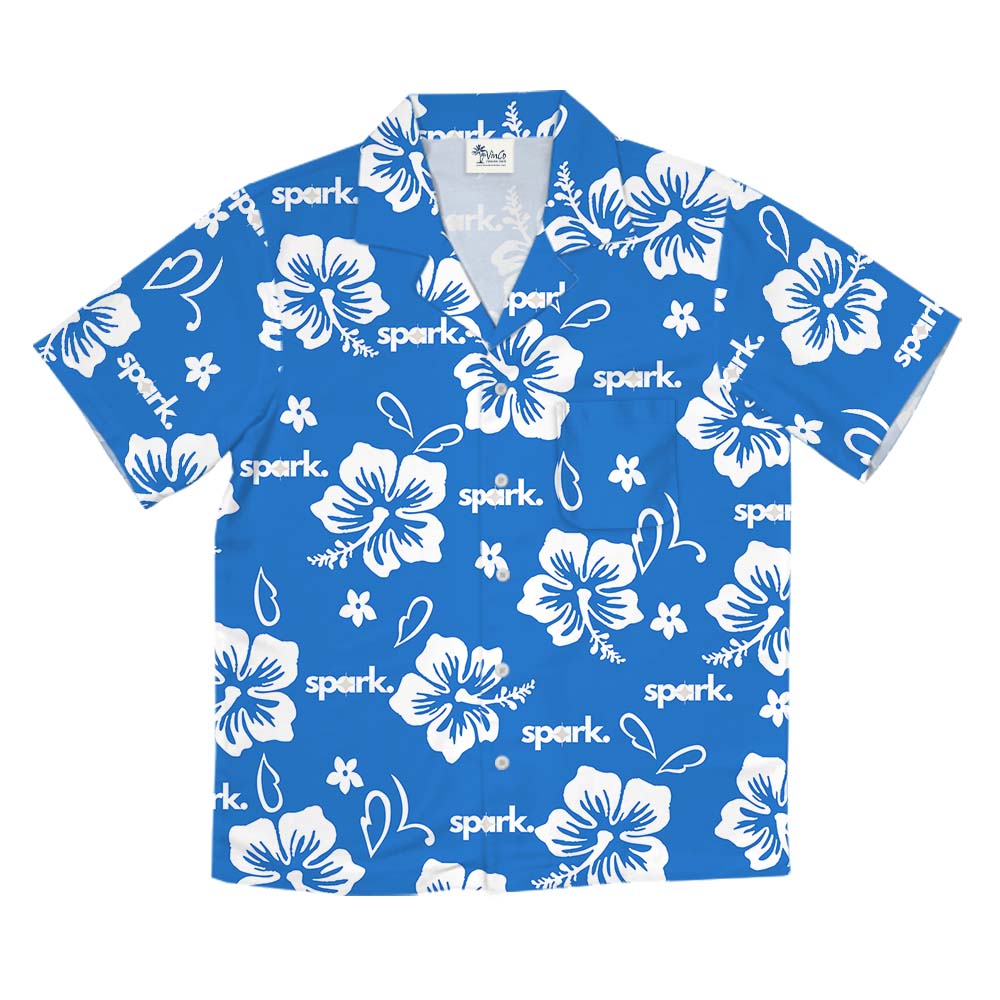 Blue Aloha Hawaiian Shirt With Multiple Logos