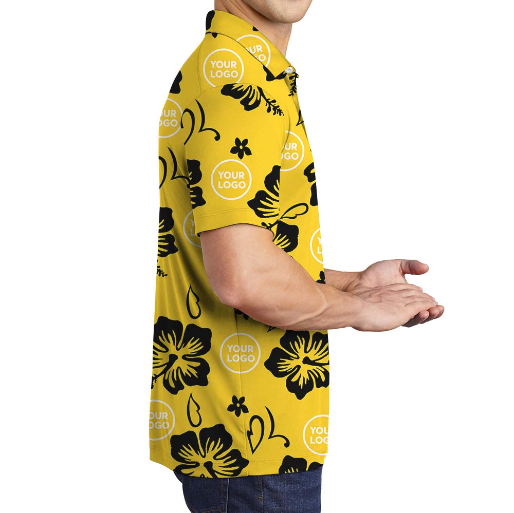 Yellow Aloha Collared Polo Shirt With Personalized Logo