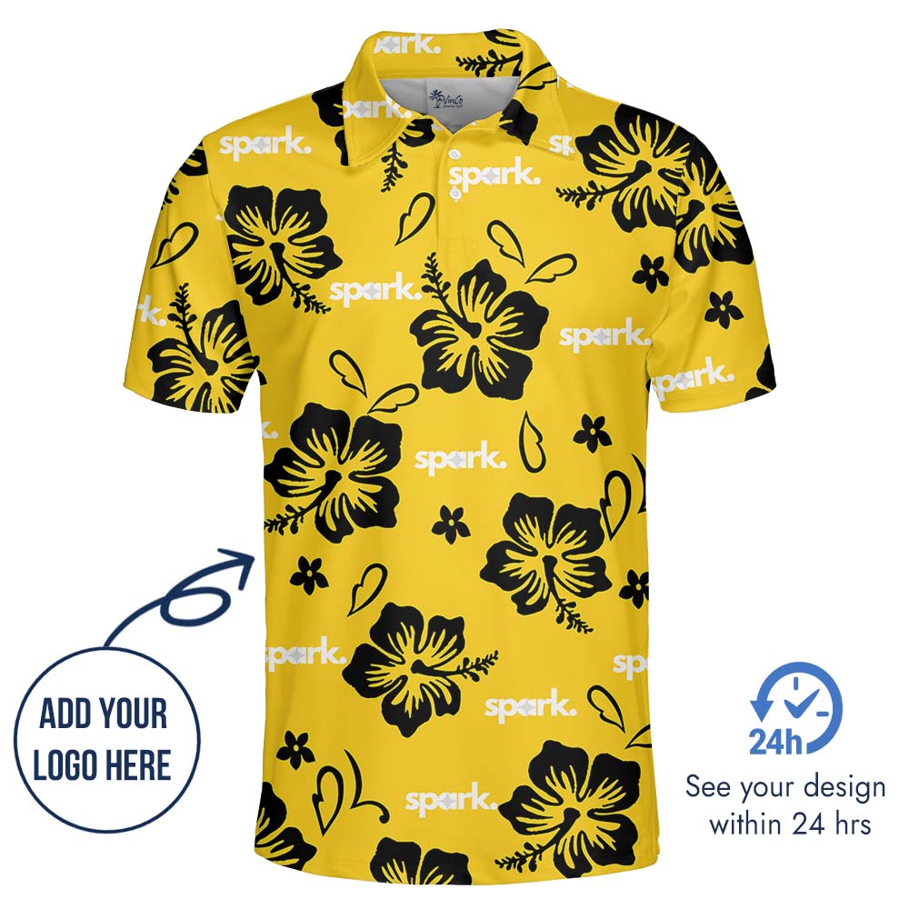 Yellow Aloha Collared Polo Shirt With Personalized Logo