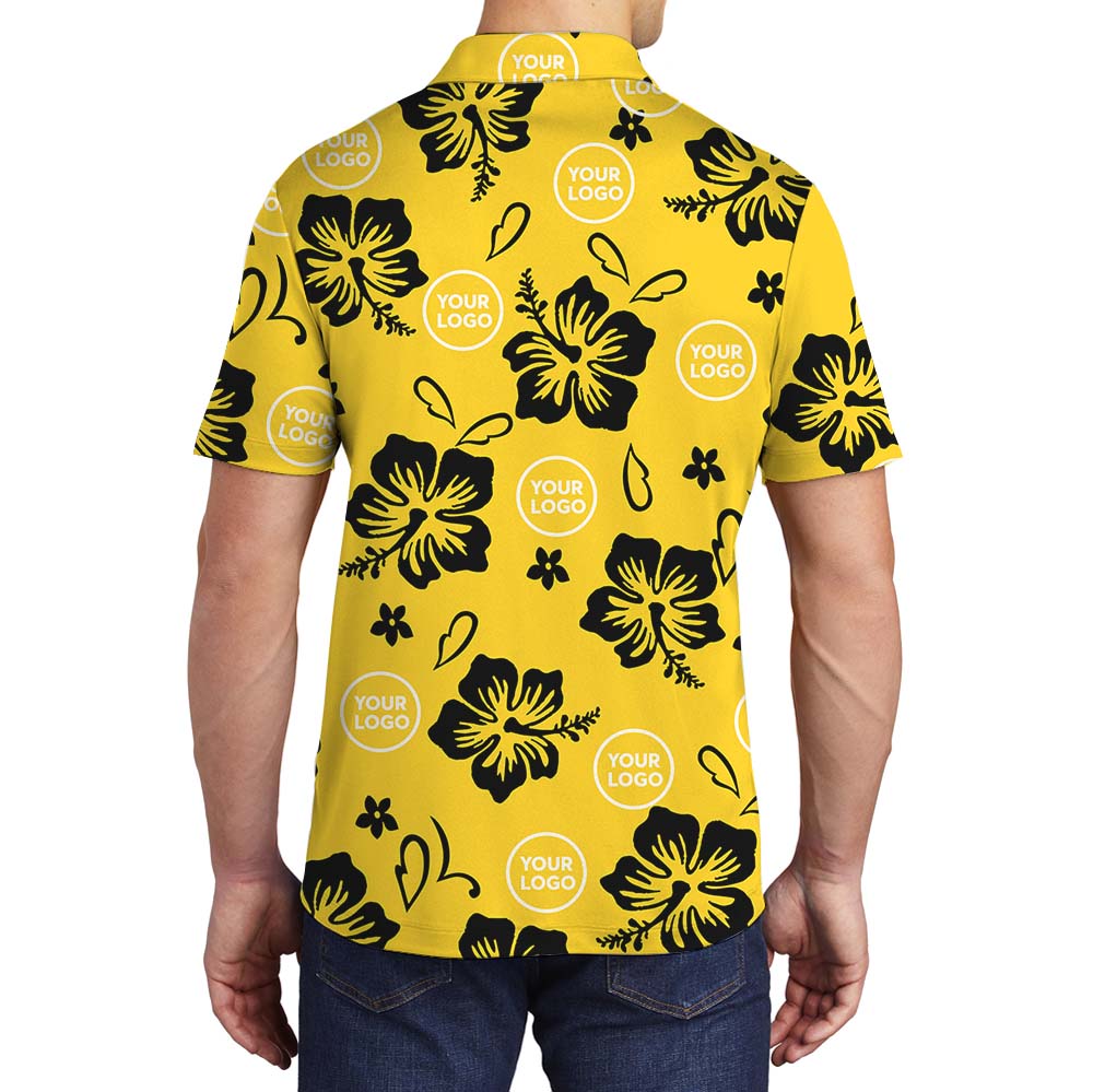 Yellow Aloha Collared Polo Shirt With Personalized Logo