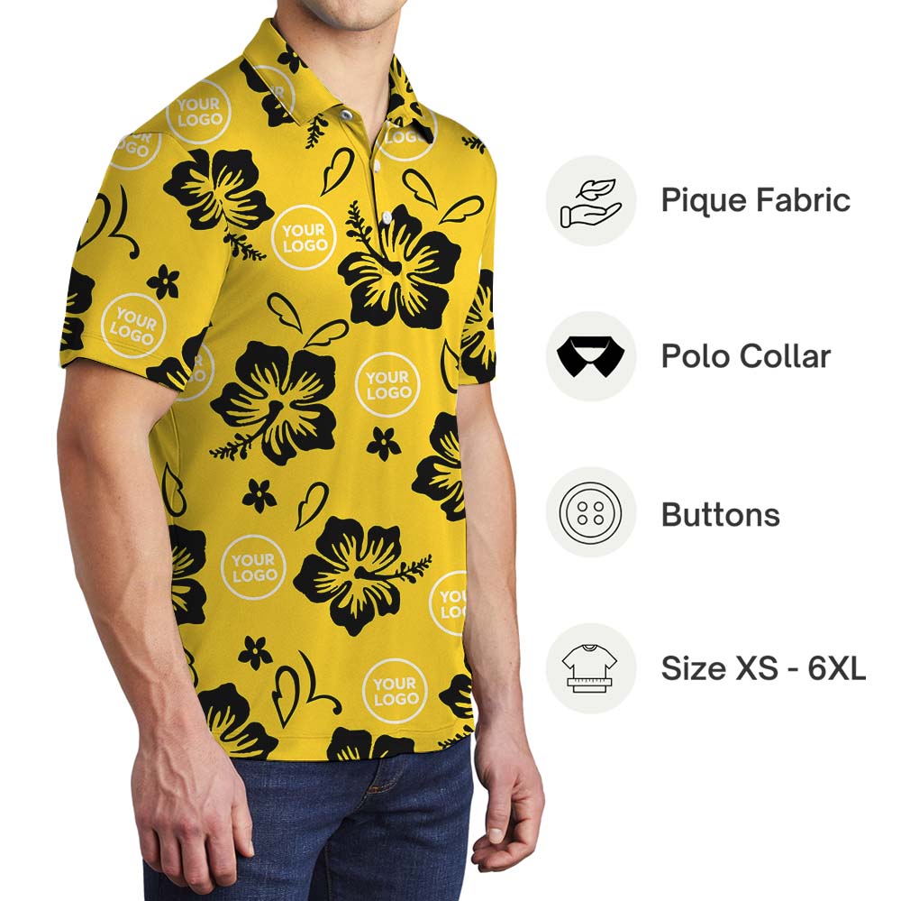 Yellow Aloha Collared Polo Shirt With Personalized Logo