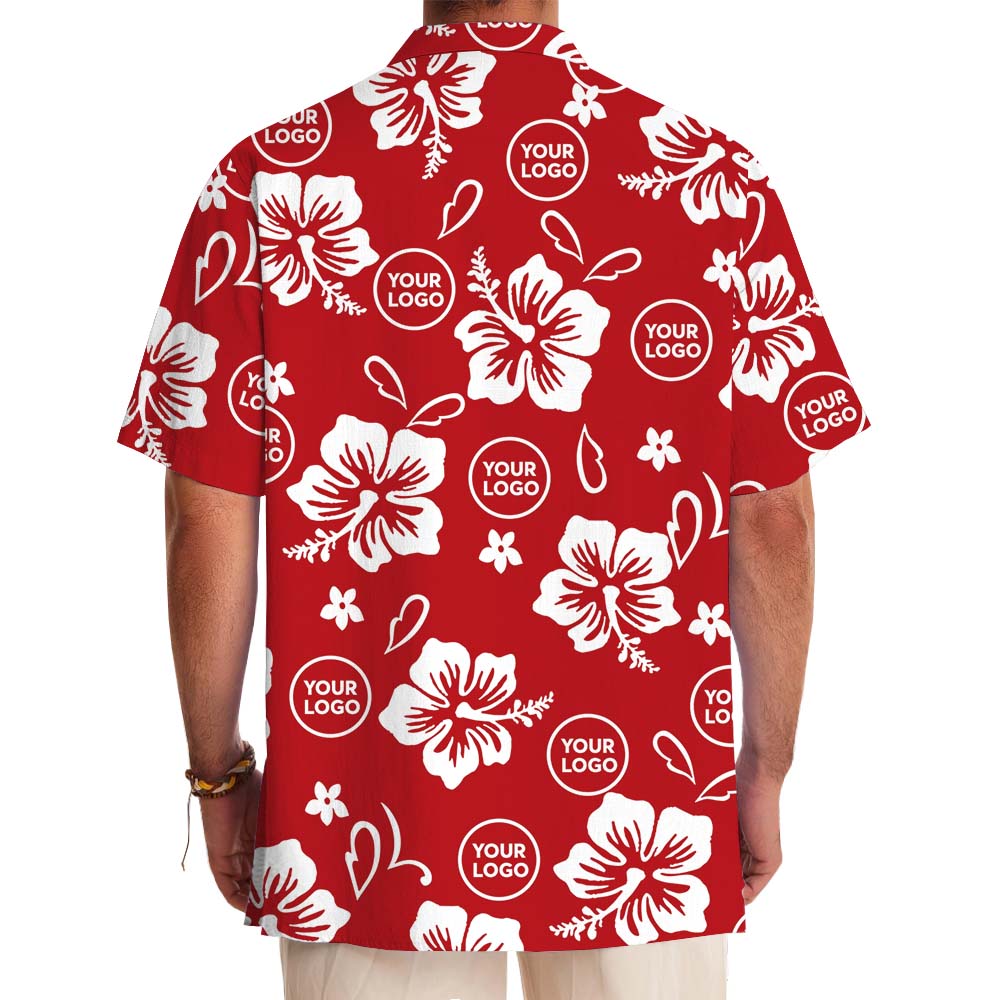 White And Red Floral Hawaiian Shirt With Your Logo Print