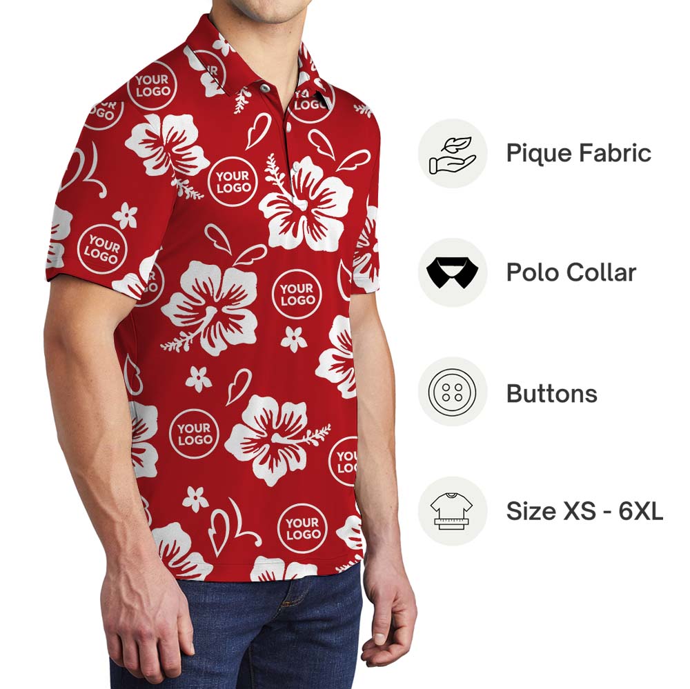 Red Aloha Polo Shirt With Your Own Logo
