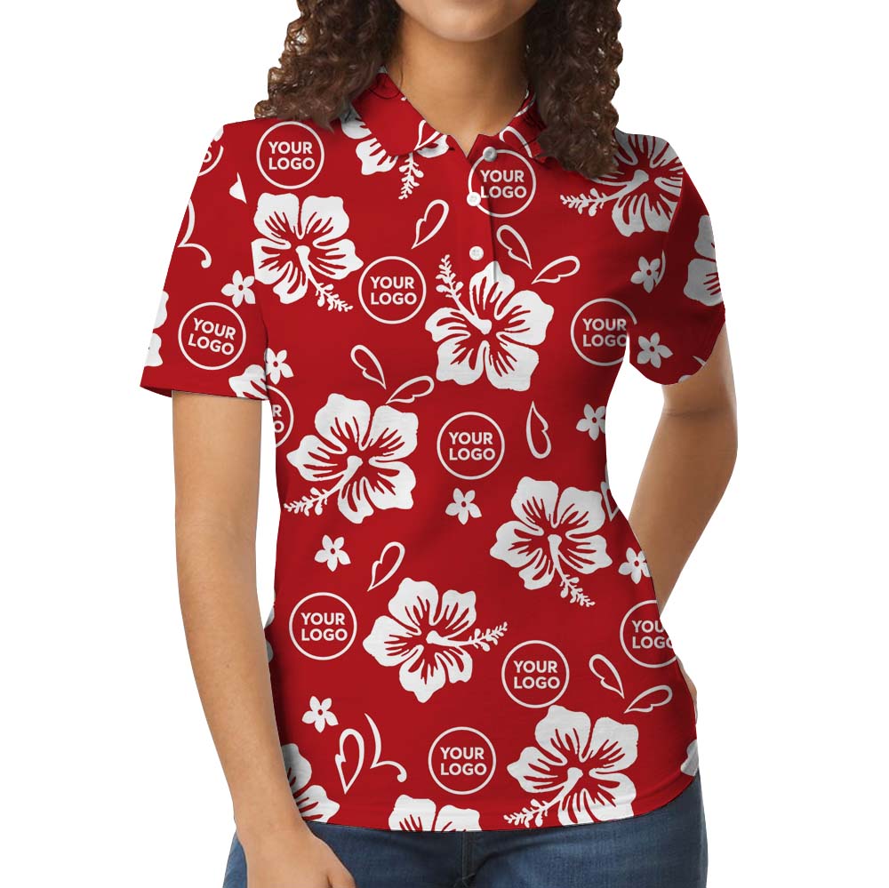 Red Aloha Polo Shirt With Your Own Logo