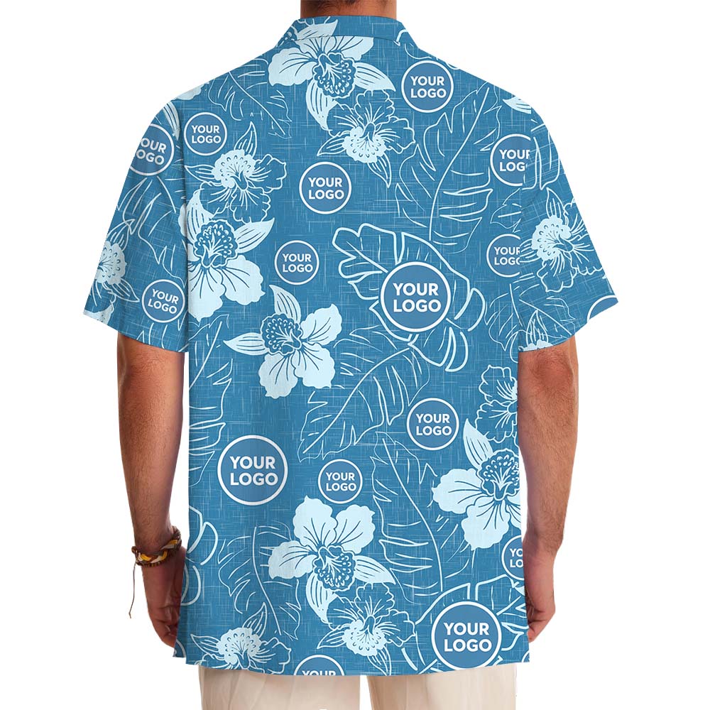 Elegant Floral Blue Hawaiian Shirt With Custom Logo