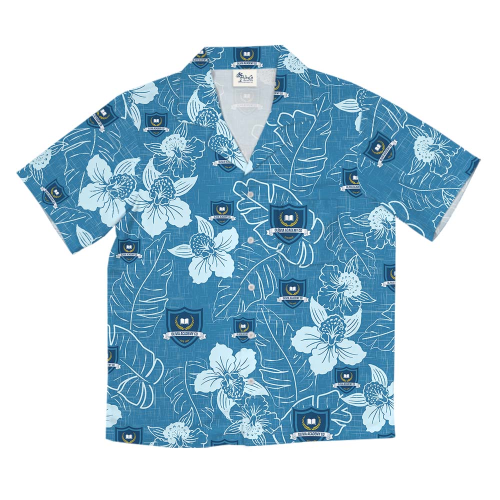 Elegant Floral Blue Hawaiian Shirt With Custom Logo