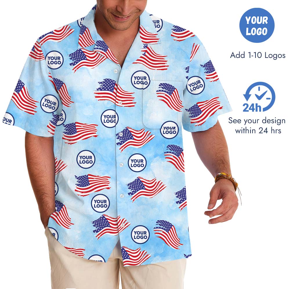 Custom Face Or Logo American Flag Hawaiian Shirt