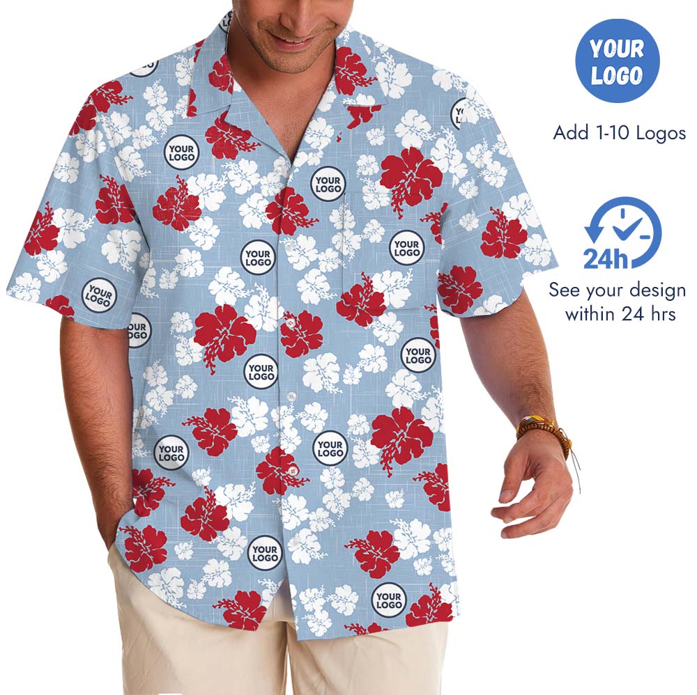 Vintage Blue Hawaiian Shirt With Custom Logo Printed