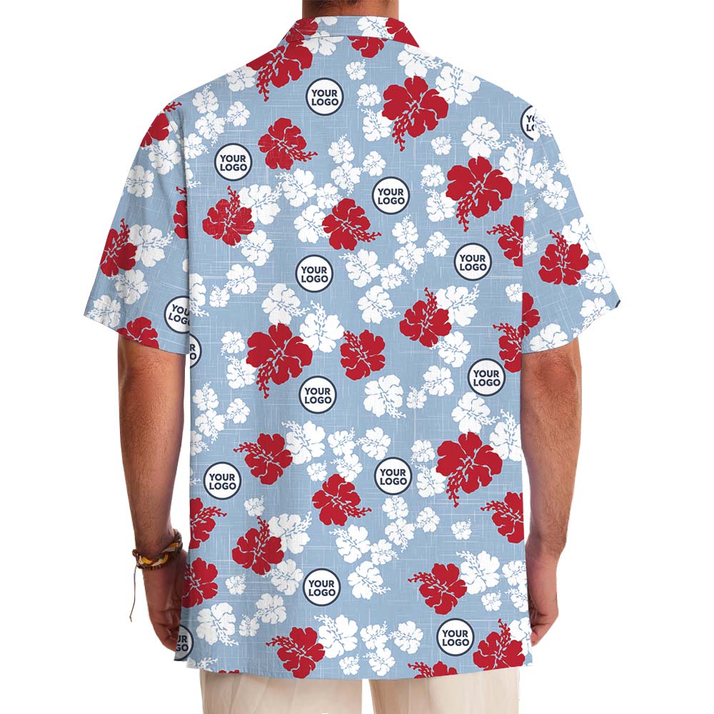 Vintage Blue Hawaiian Shirt With Custom Logo Printed
