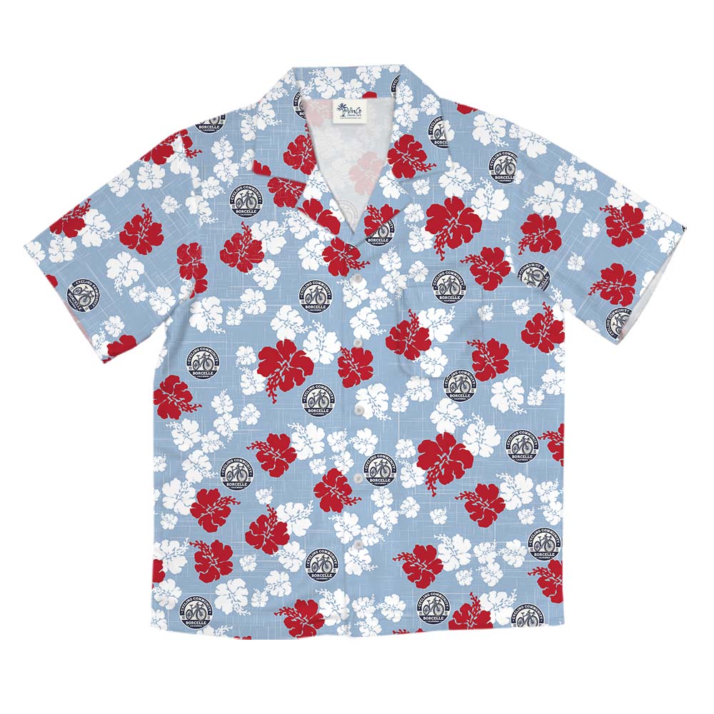 Vintage Blue Hawaiian Shirt With Custom Logo Printed