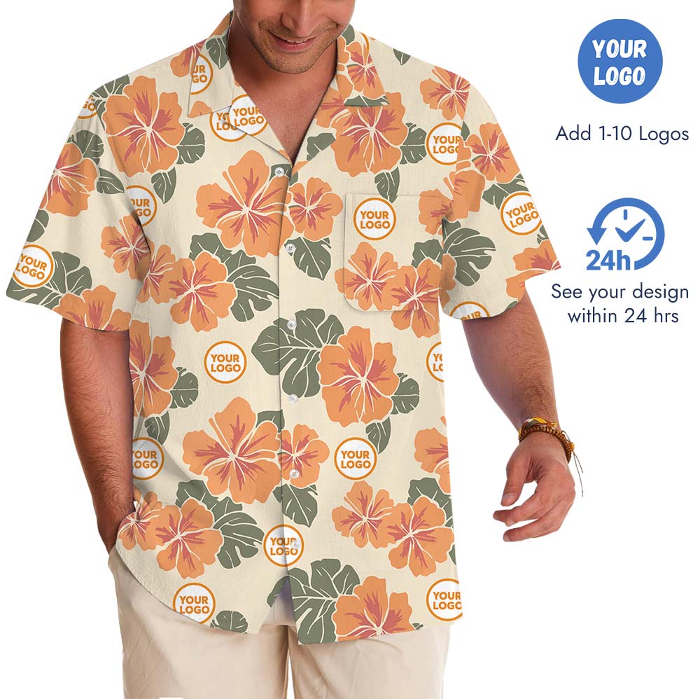 Orange Floral Hawaiian Shirt With Group Logo