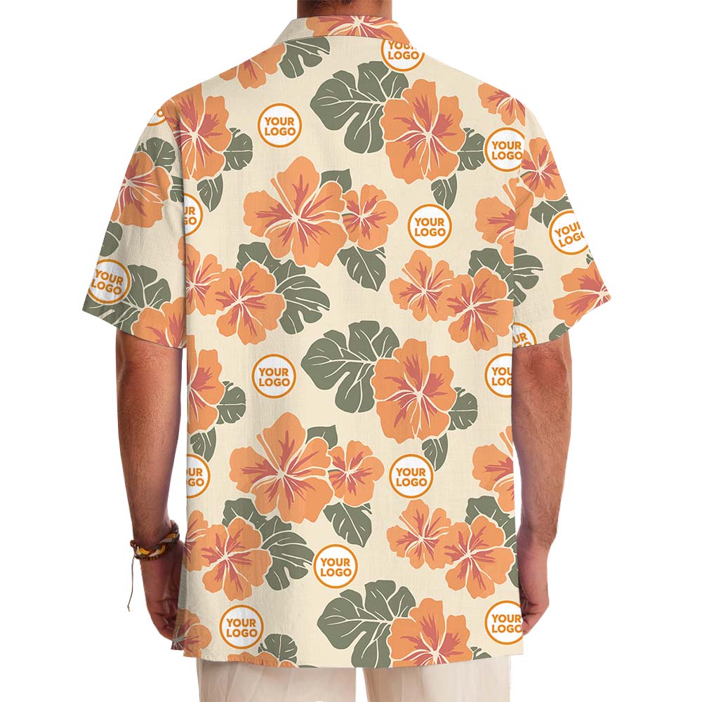 Orange Floral Hawaiian Shirt With Group Logo