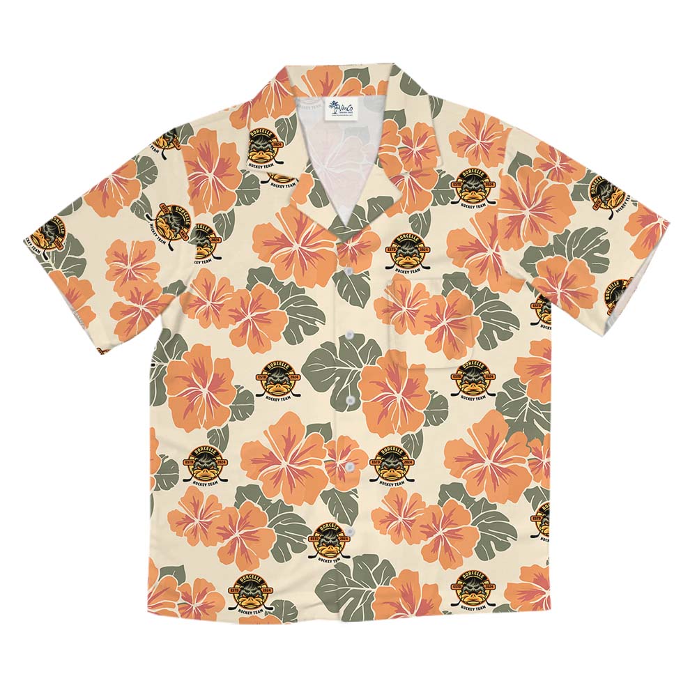 Orange Floral Hawaiian Shirt With Group Logo