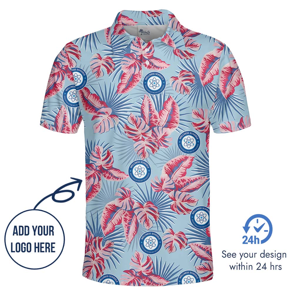 Tropical Blue Collared Polo Shirt With Logo Printed