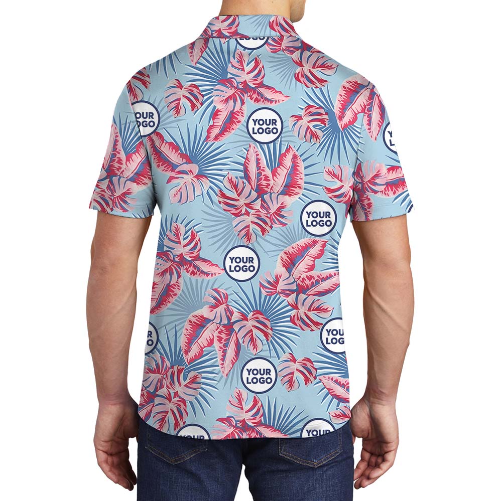 Tropical Blue Collared Polo Shirt With Logo Printed