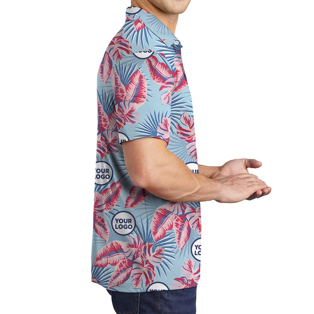 Tropical Blue Collared Polo Shirt With Logo Printed