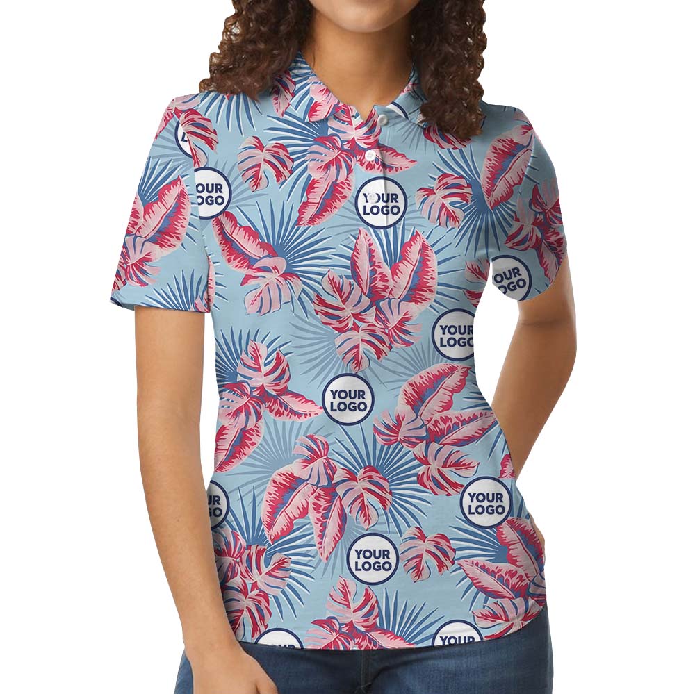 Tropical Blue Collared Polo Shirt With Logo Printed