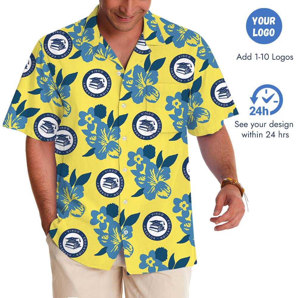 Custom Multiple Logo Yellow Hawaiian Shirt