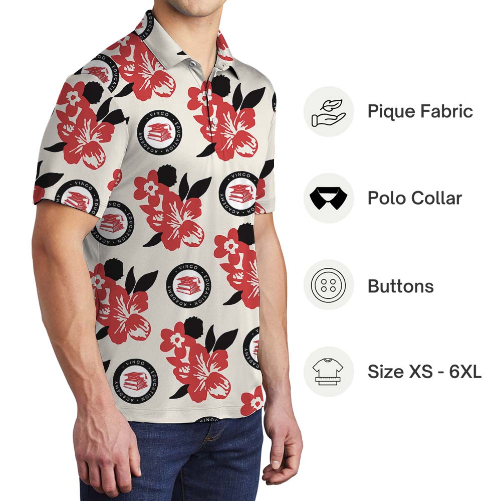 Red Hibiscus Simple Polo Shirt With Logo