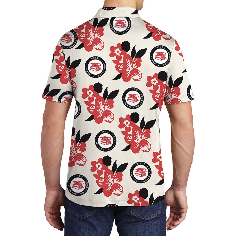 Red Hibiscus Simple Polo Shirt With Logo