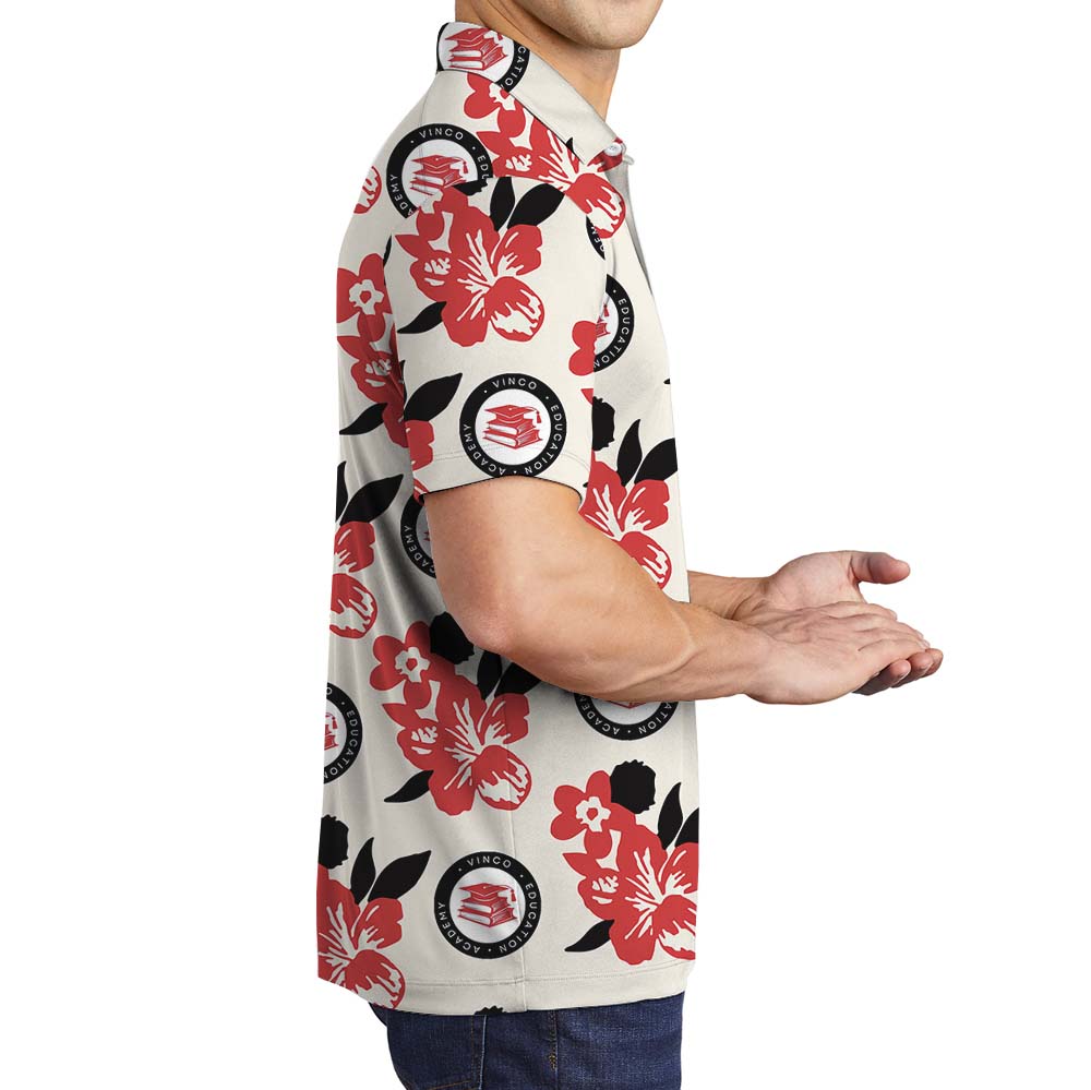 Red Hibiscus Simple Polo Shirt With Logo