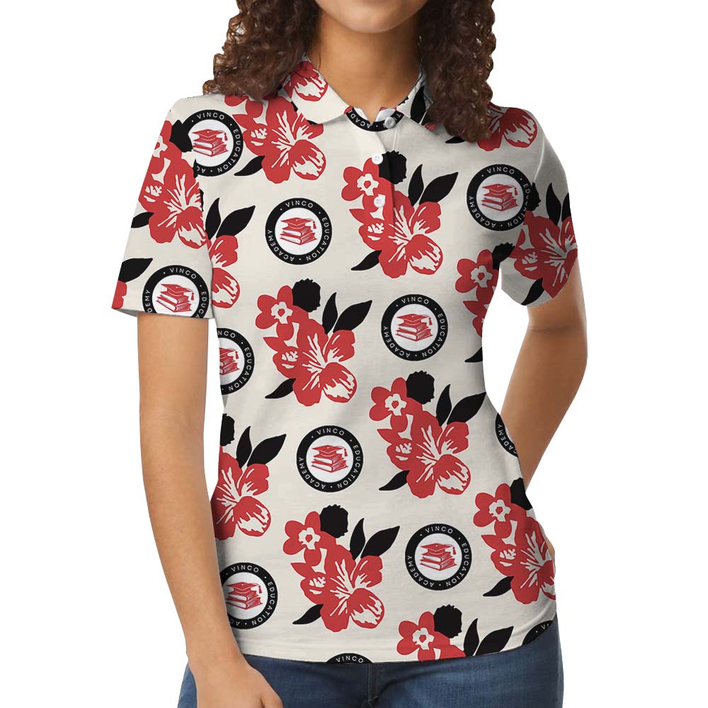 Red Hibiscus Simple Polo Shirt With Logo