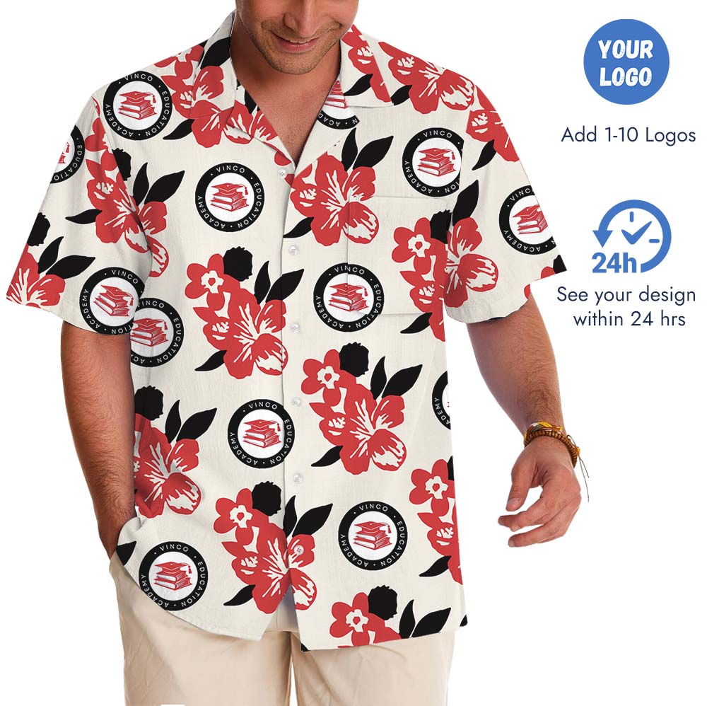 Red Floral Hawaiian Shirt With Custom Logo Or Face