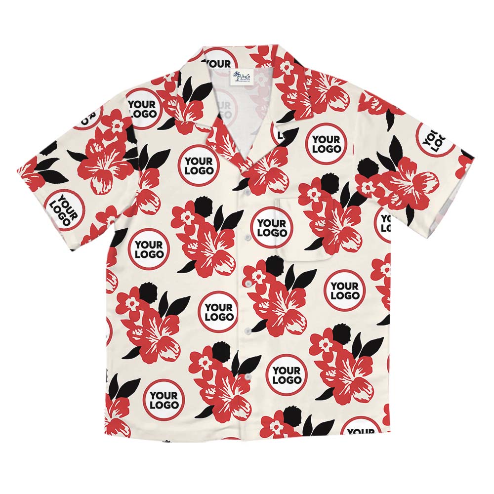 Red Floral Hawaiian Shirt With Custom Logo Or Face