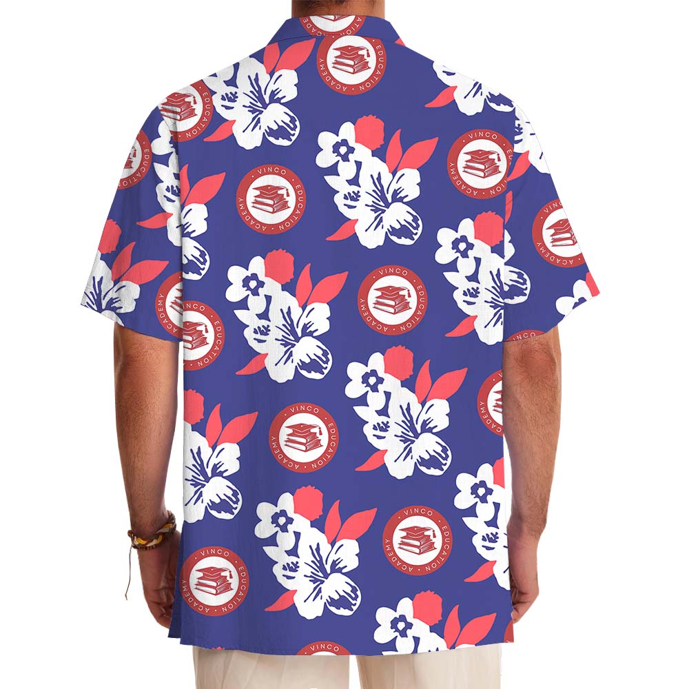 Navy And Red Button Up Shirt With Custom Logo