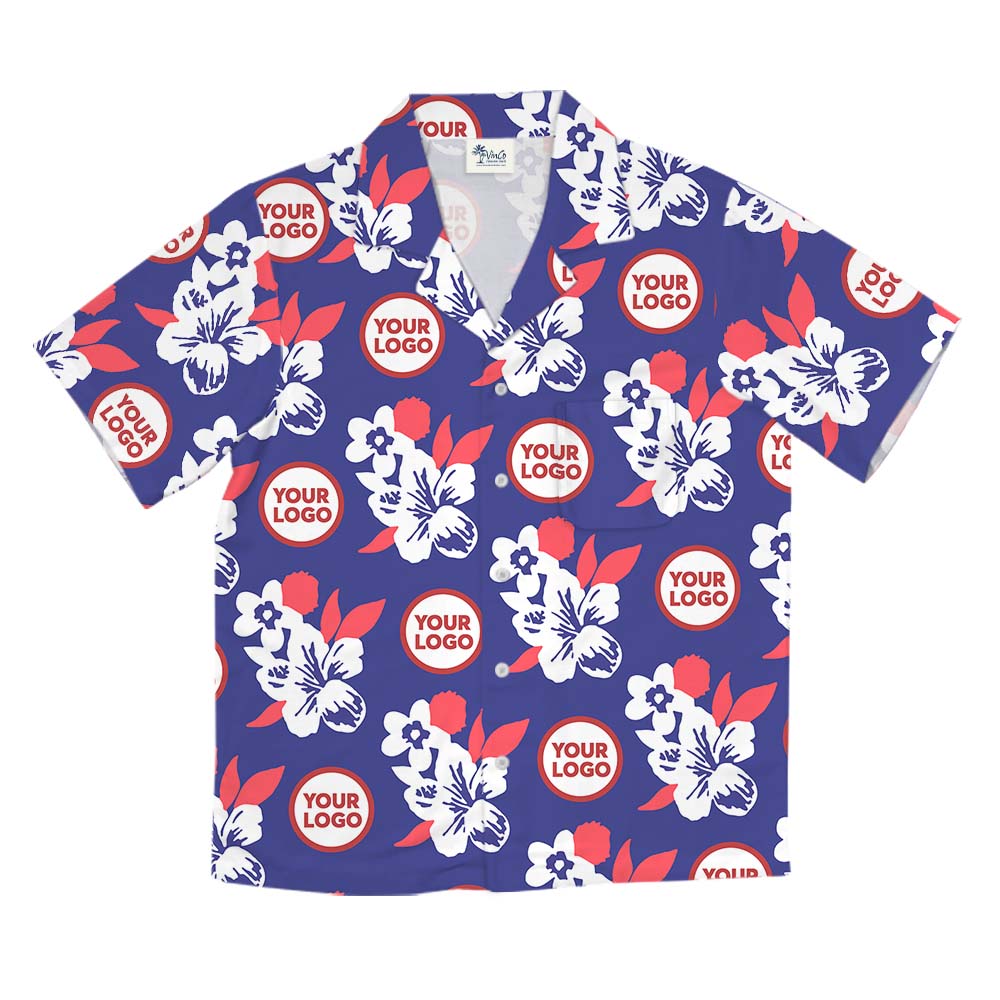 Navy And Red Button Up Shirt With Custom Logo