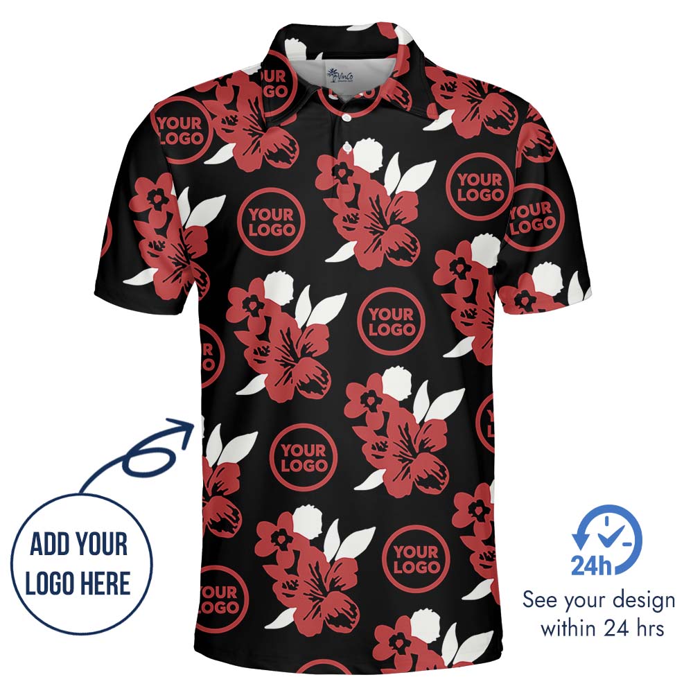 Black And Red Floral Polo Shirt With Brand Logo
