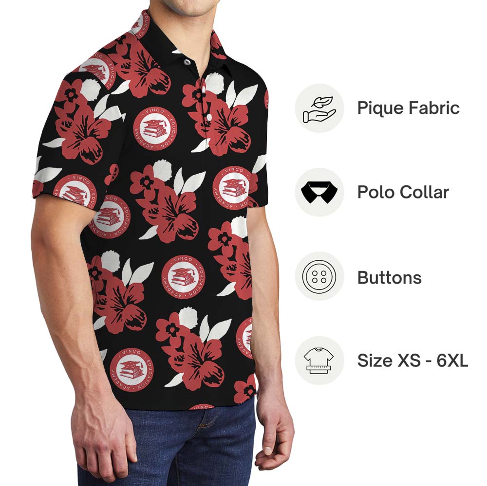 Black And Red Floral Polo Shirt With Brand Logo