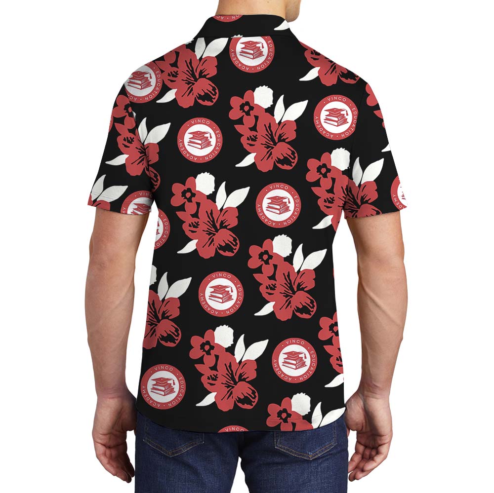 Black And Red Floral Polo Shirt With Brand Logo