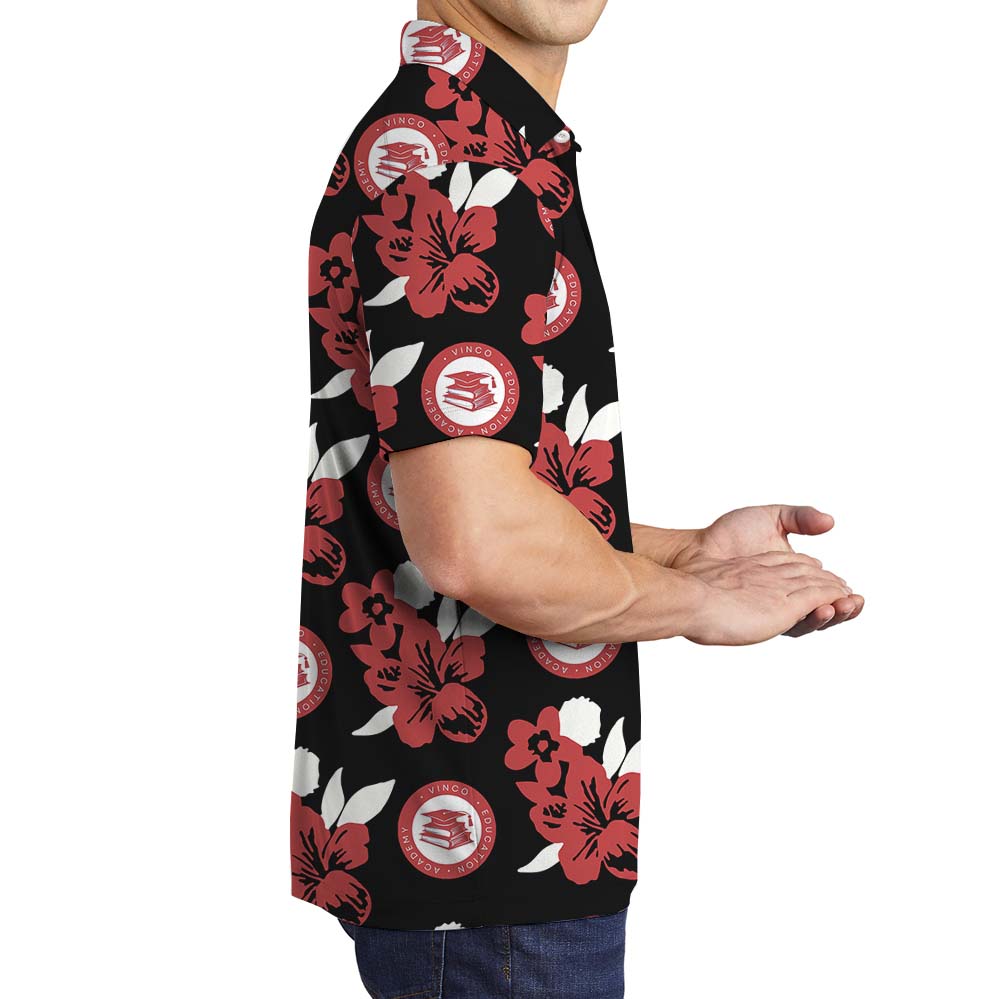 Black And Red Floral Polo Shirt With Brand Logo