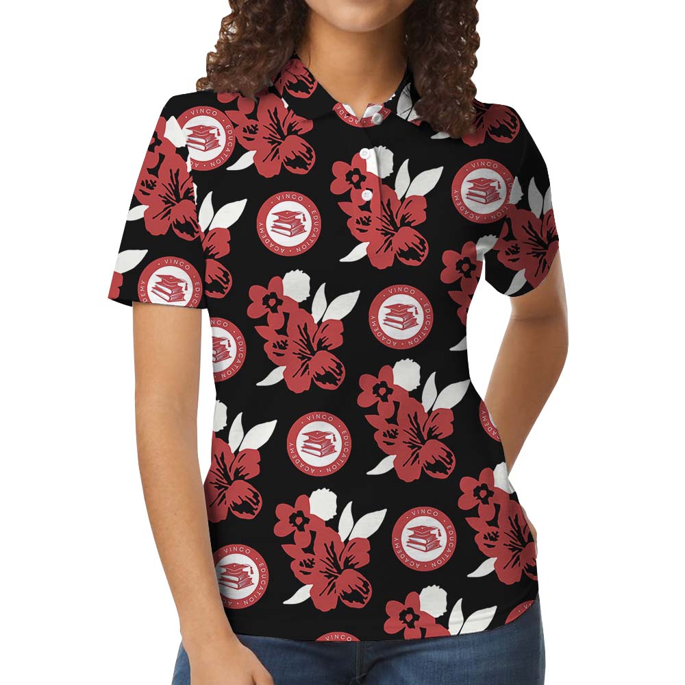 Black And Red Floral Polo Shirt With Brand Logo