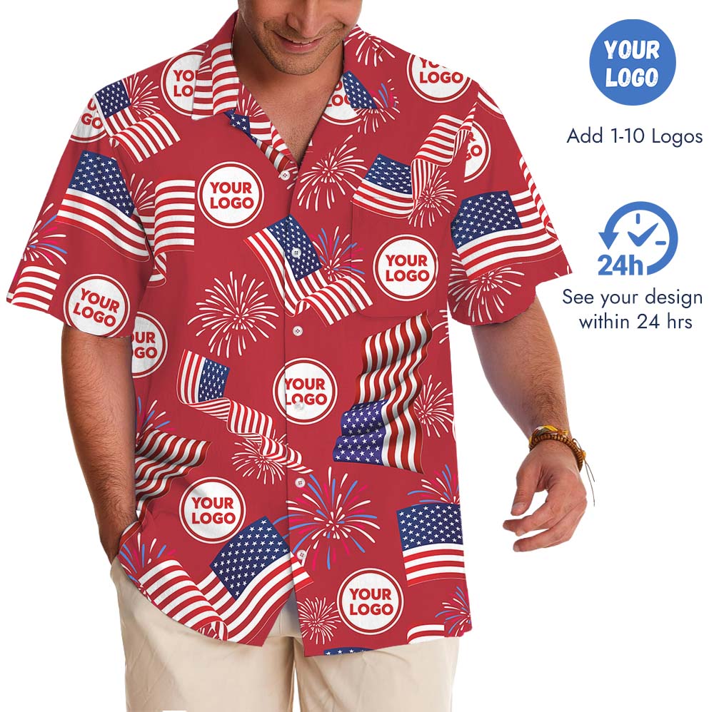 Custom Logo Fourth Of July Red Hawaiian Shirt