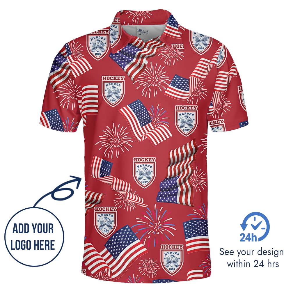 Happy Independence Day Red Polo Shirt With Custom Logo