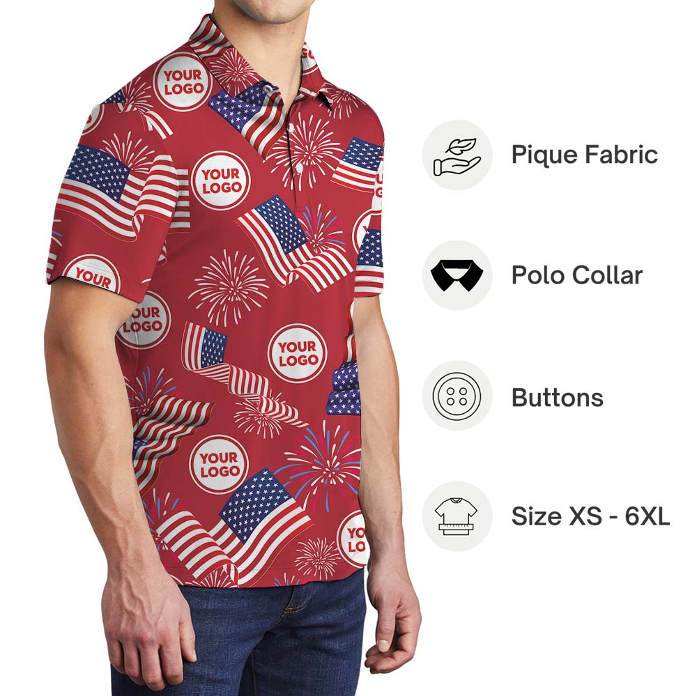 Happy Independence Day Red Polo Shirt With Custom Logo