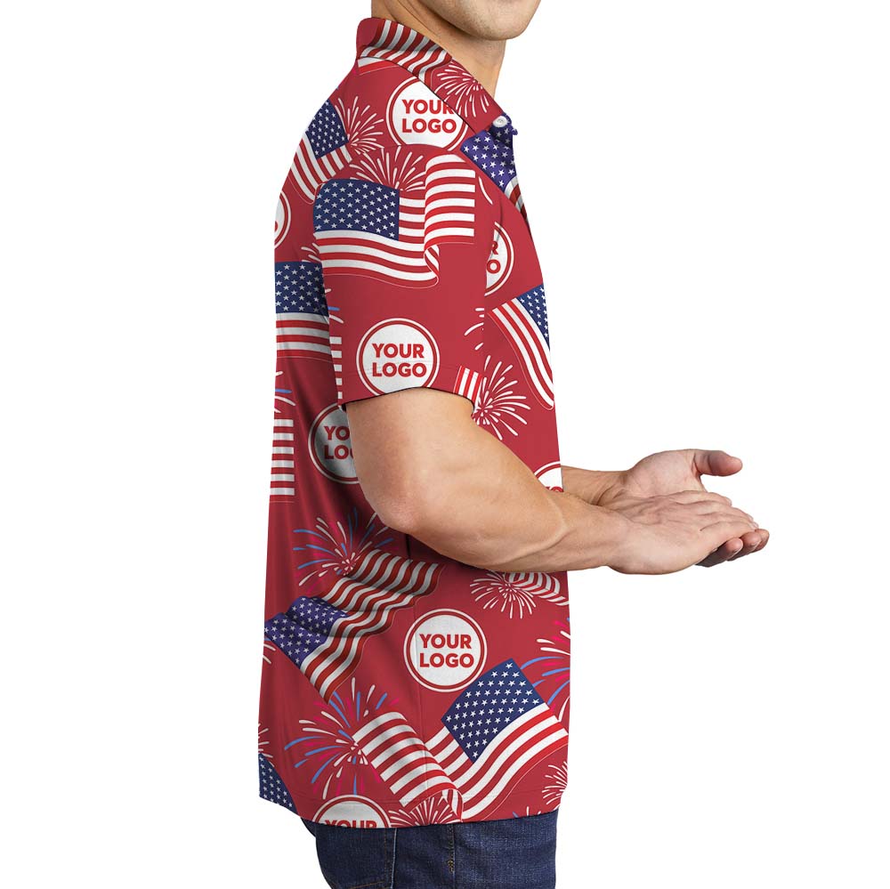Happy Independence Day Red Polo Shirt With Custom Logo